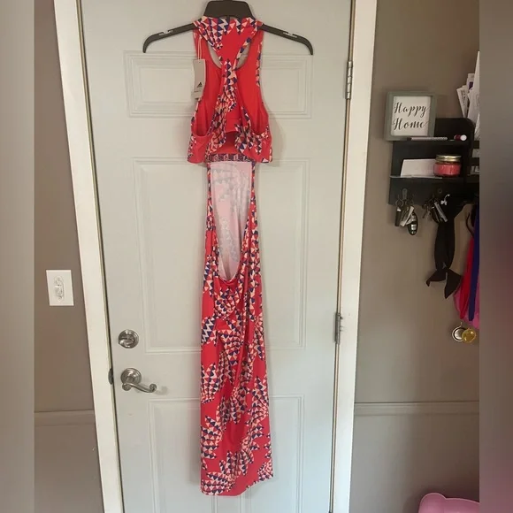 NEW Adidas Farm Rio Psychedelic Wave Red Orange Cut Out Dress Large Festival - Picture 11 of 14